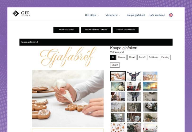 Ecommerce website design gjafakort.ger.is